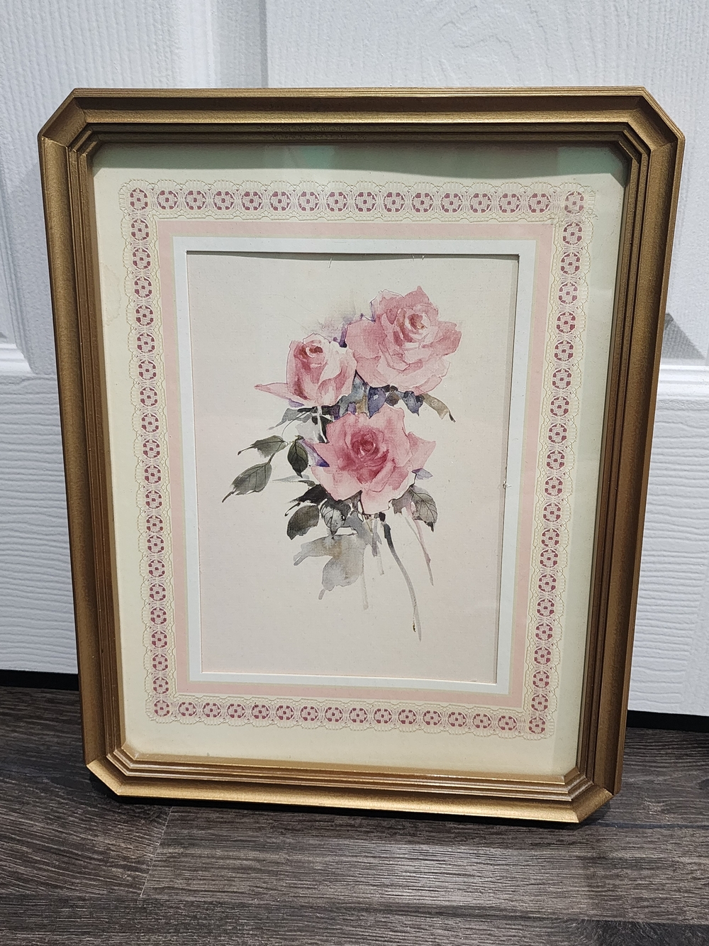 Vintage Floral Still Life Print in Thin Gold Frame